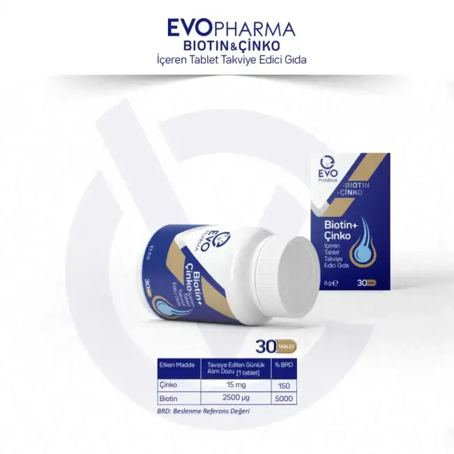 Evopharma Biotin + Çinko İçeren Takviye Edici Gıda 30 Tablet - 4