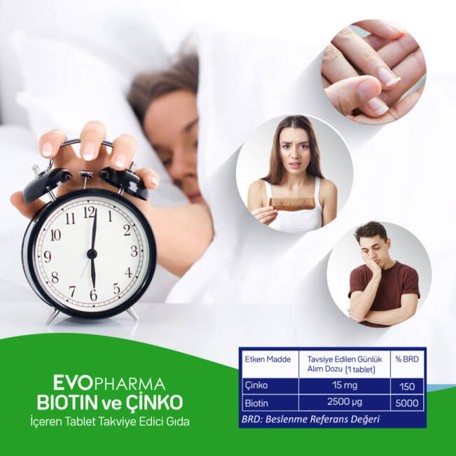 Evopharma Biotin + Çinko İçeren Takviye Edici Gıda 30 Tablet - 2