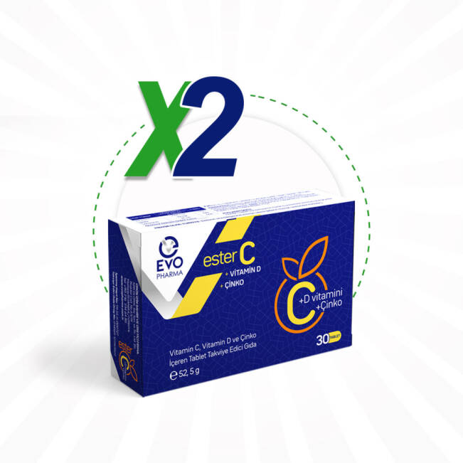 Evopharma Ester C Vitamin Ve Çinko İçeren Takviye Gıda 30 Tablet 2 Adet - 1